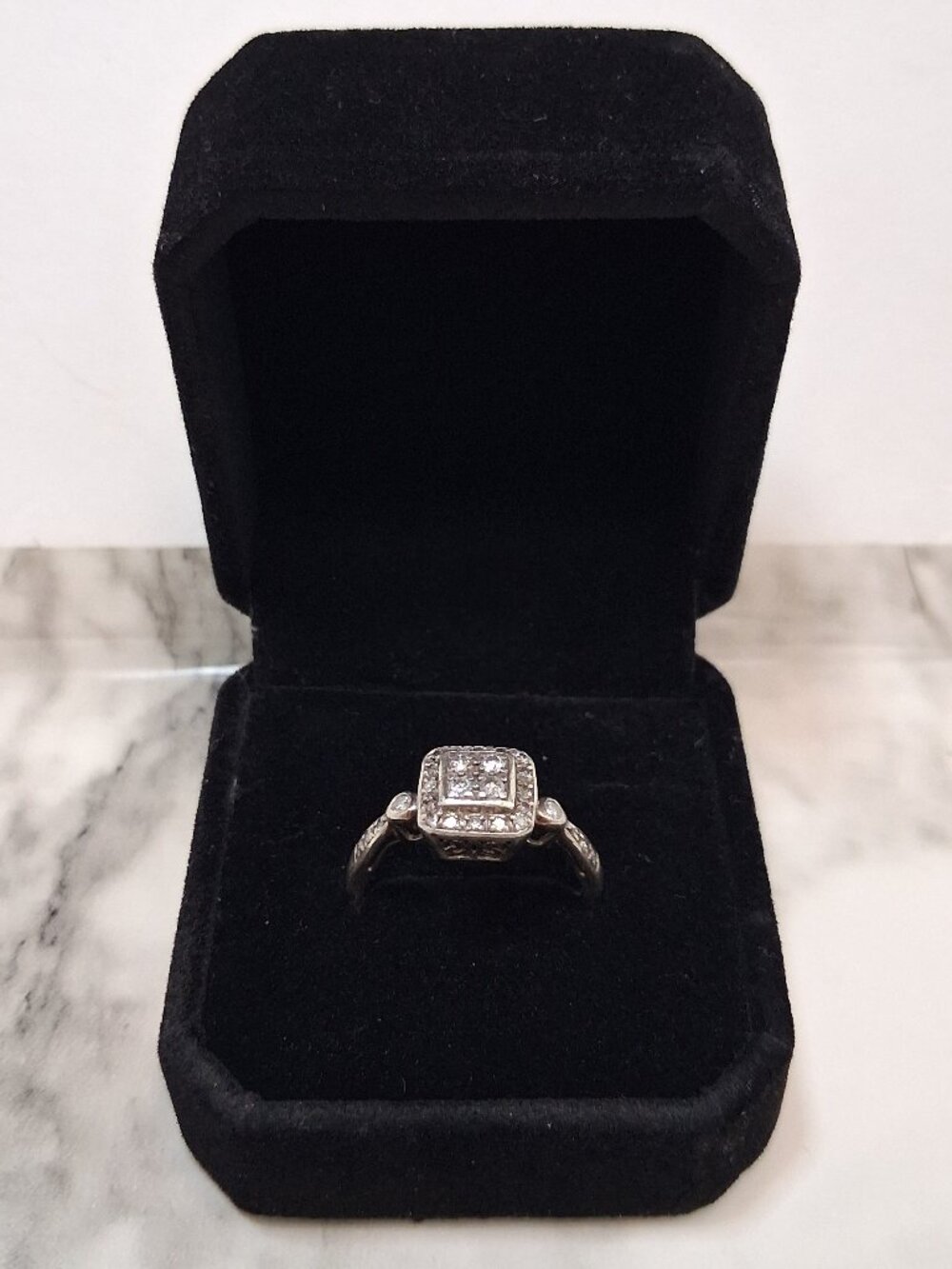 Vintage Square-Shaped Diamond Ring, Sterling Silver, Size 8